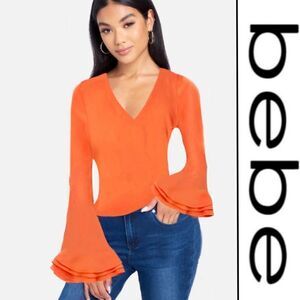 Bebe Orange Tiered Bell Sleeve Blouse